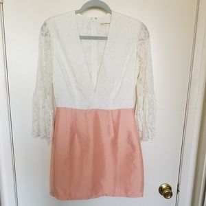 White Lace & Pink Jacquard Mini Dress